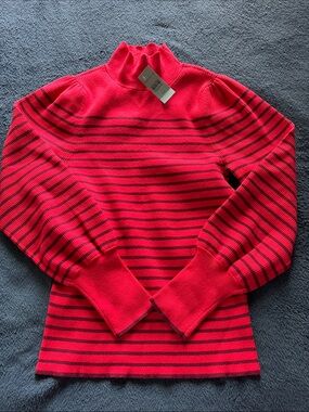 Striped Red and Black Turtleneck Sweater - Women